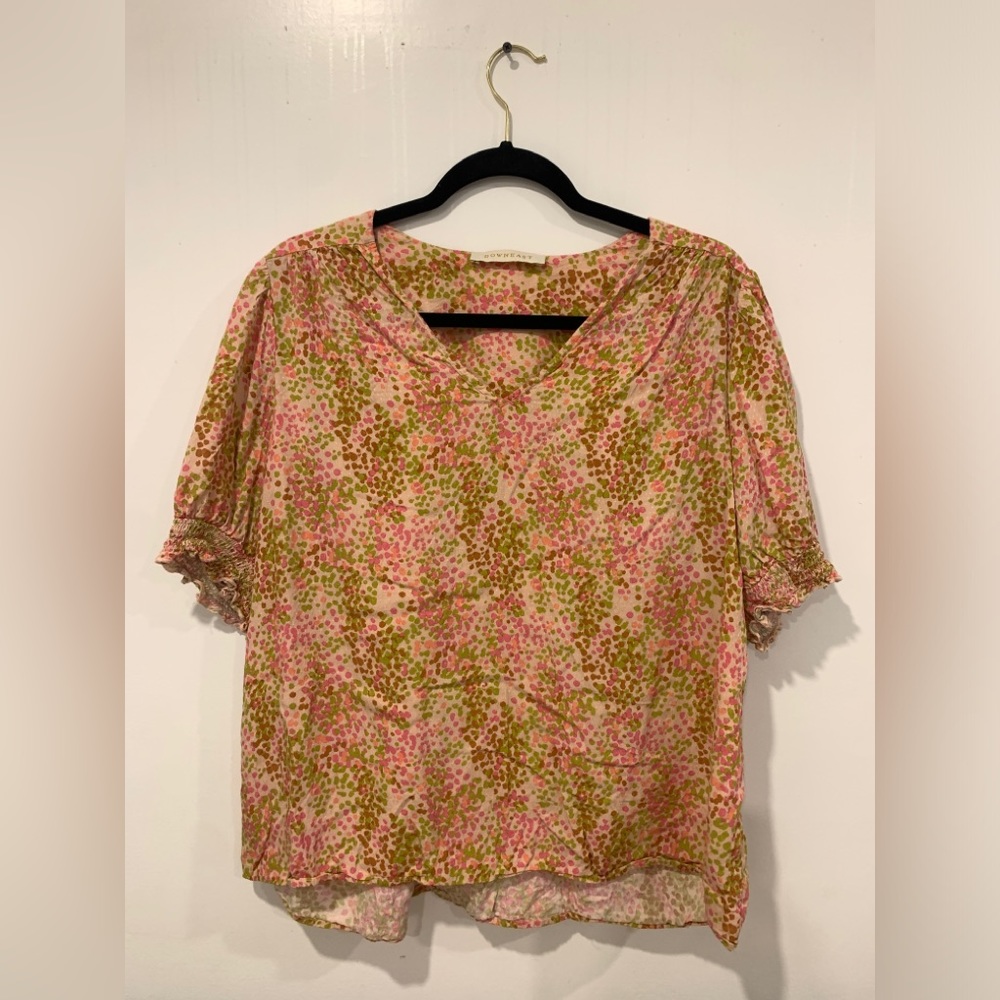 DownEast Blouse pink & green dotted size L